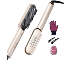 2-in-1 Hair Straightener Brush UK, Anti-Scald, Fast Heating, 5 Temp Settings