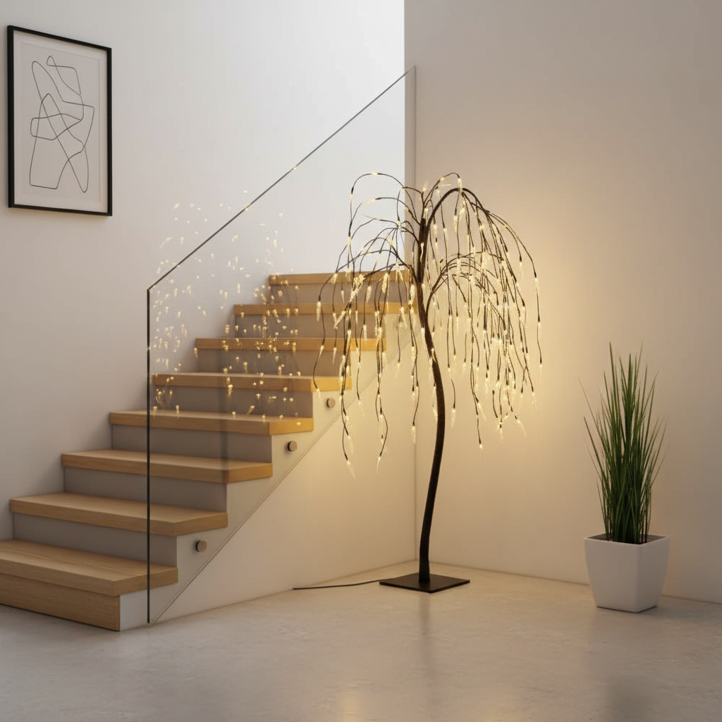 Solar Weeping Willow Tree Lights 5FT, 240 LED Warm White Outdoor Garden Tree with Metal Base for Home and Landscape Décor