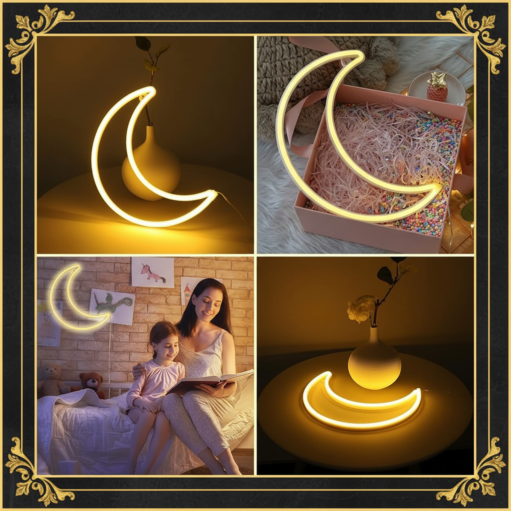 Moon Neon LED Wall Light, USB Powered Moon Shaped Decorative Neon Sign for Bedroom, Party & Festive Décor