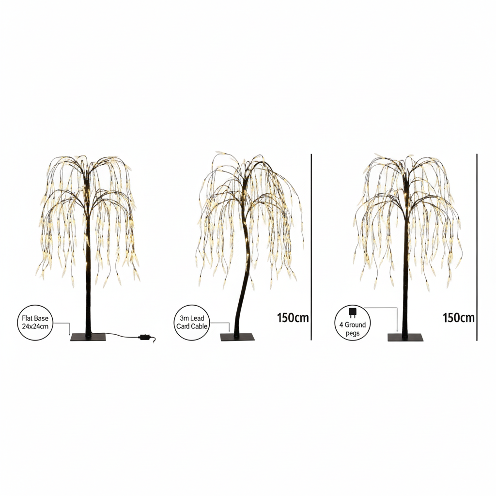 Solar Weeping Willow Tree Lights 5FT, 240 LED Warm White Outdoor Garden Tree with Metal Base for Home and Landscape Décor