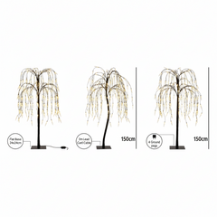 Solar Weeping Willow Tree Lights 5FT, 240 LED Warm White Outdoor Garden Tree with Metal Base for Home and Landscape Décor