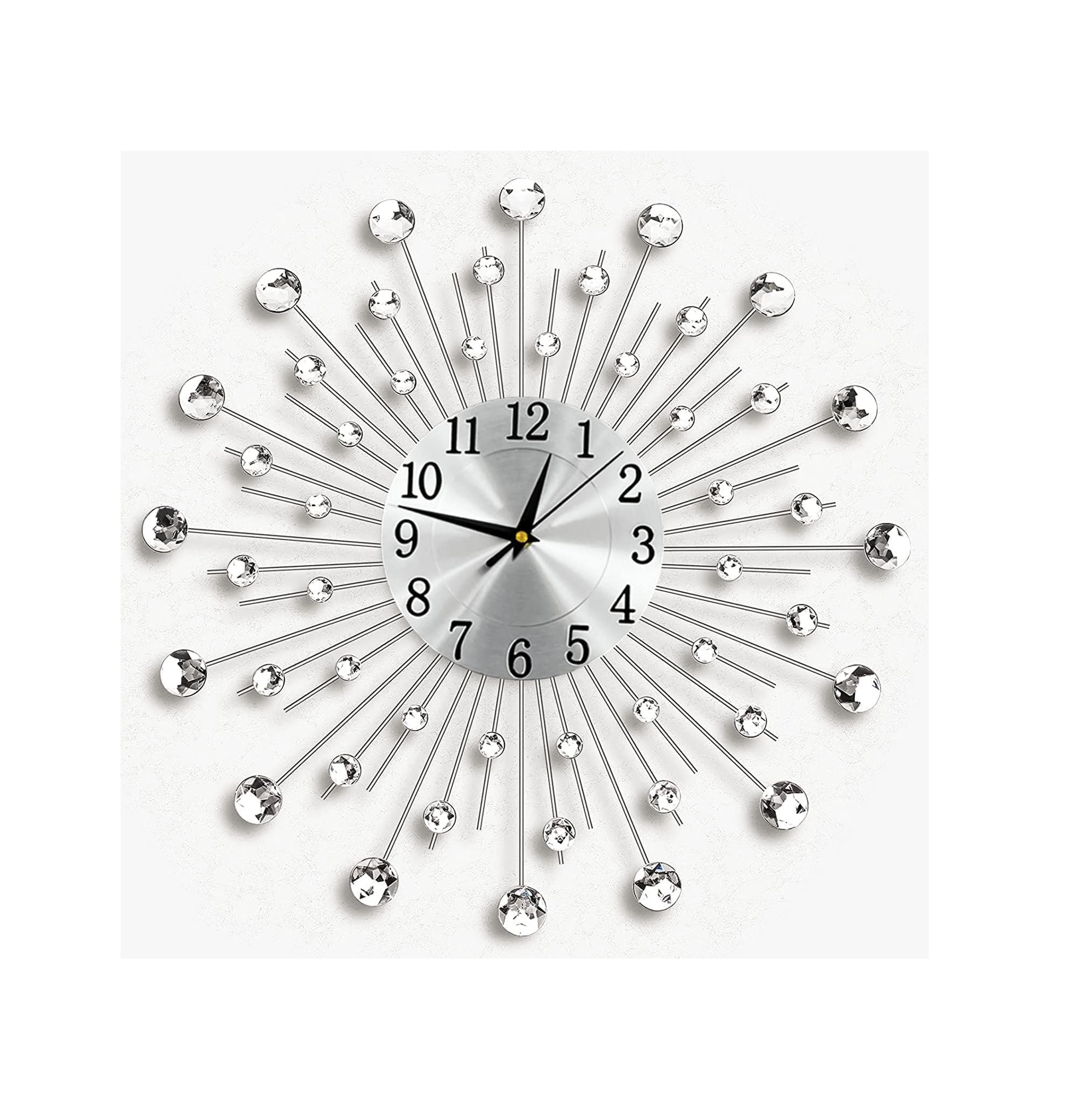 Crystal Diamond Flower Wall Clock, 50cm Silent Modern Metal Wall Art for Home Décor