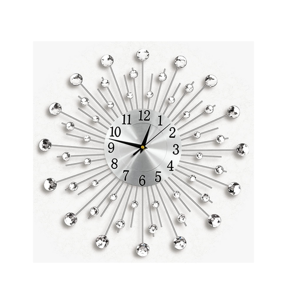 Crystal Diamond Flower Wall Clock, 50cm Silent Modern Metal Wall Art for Home Décor