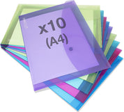 Recycled A4+ Popper Wallets – Assorted Bright Transparent Colours, Pack of 10
