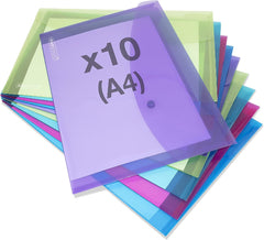 Recycled A4+ Popper Wallets – Assorted Bright Transparent Colours, Pack of 10