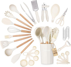 Nuovva 35-Piece Cream Silicone Cooking Utensils Set – Non-Stick, Heat Resistant Tools