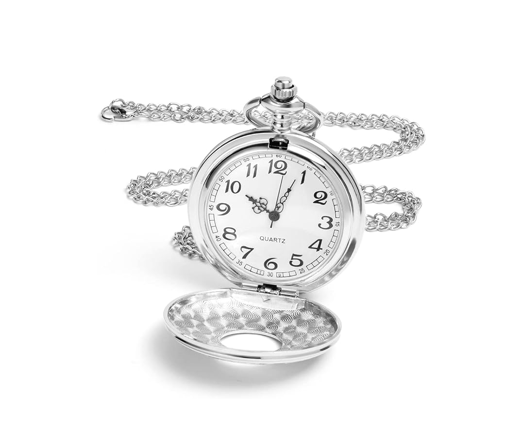 Modern Quartz Pocket Watch with Chain – Roman Numerals, Elegant Gift for Men