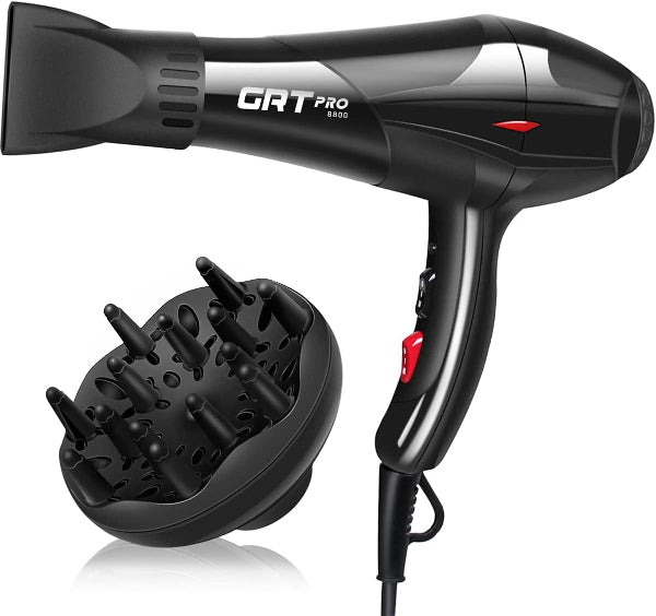 Hair Dryer 3500W – Ionic AC Motor with Blue Light Anion, 3 Heat & 2 Speed, Diffuser & Nozzles