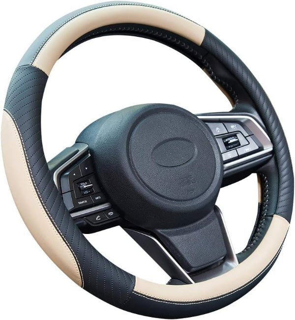 Universal Soft Microfiber Leather Steering Wheel Cover – Anti-Slip, Breathable, Beige