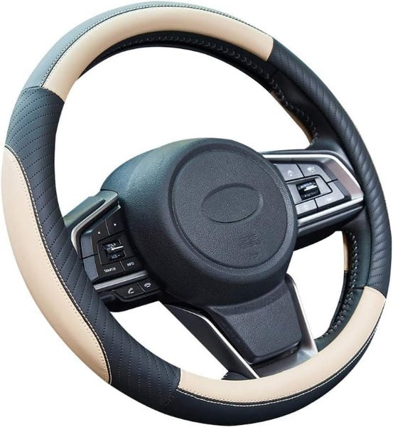 Universal Soft Microfiber Leather Steering Wheel Cover – Anti-Slip, Breathable, Beige