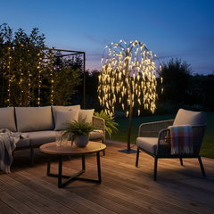 Solar Weeping Willow Tree Lights 5FT, 240 LED Warm White Outdoor Garden Tree with Metal Base for Home and Landscape Décor