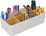 8-Compartment Desk Organiser – White Multifunctional Pen & Office Accessory Holder
