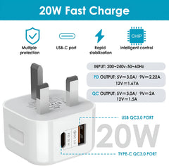 20W USB-C & A Dual Port Charger Adapter – Compact and Reliable Power Solution for String Lights, LED Displays, and USB Devices