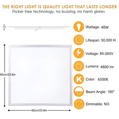 2-Pack 48W LED Panel Lights, 600x600mm - Energy-Saving Cool White 6500K for Versatile Lighting Solutions