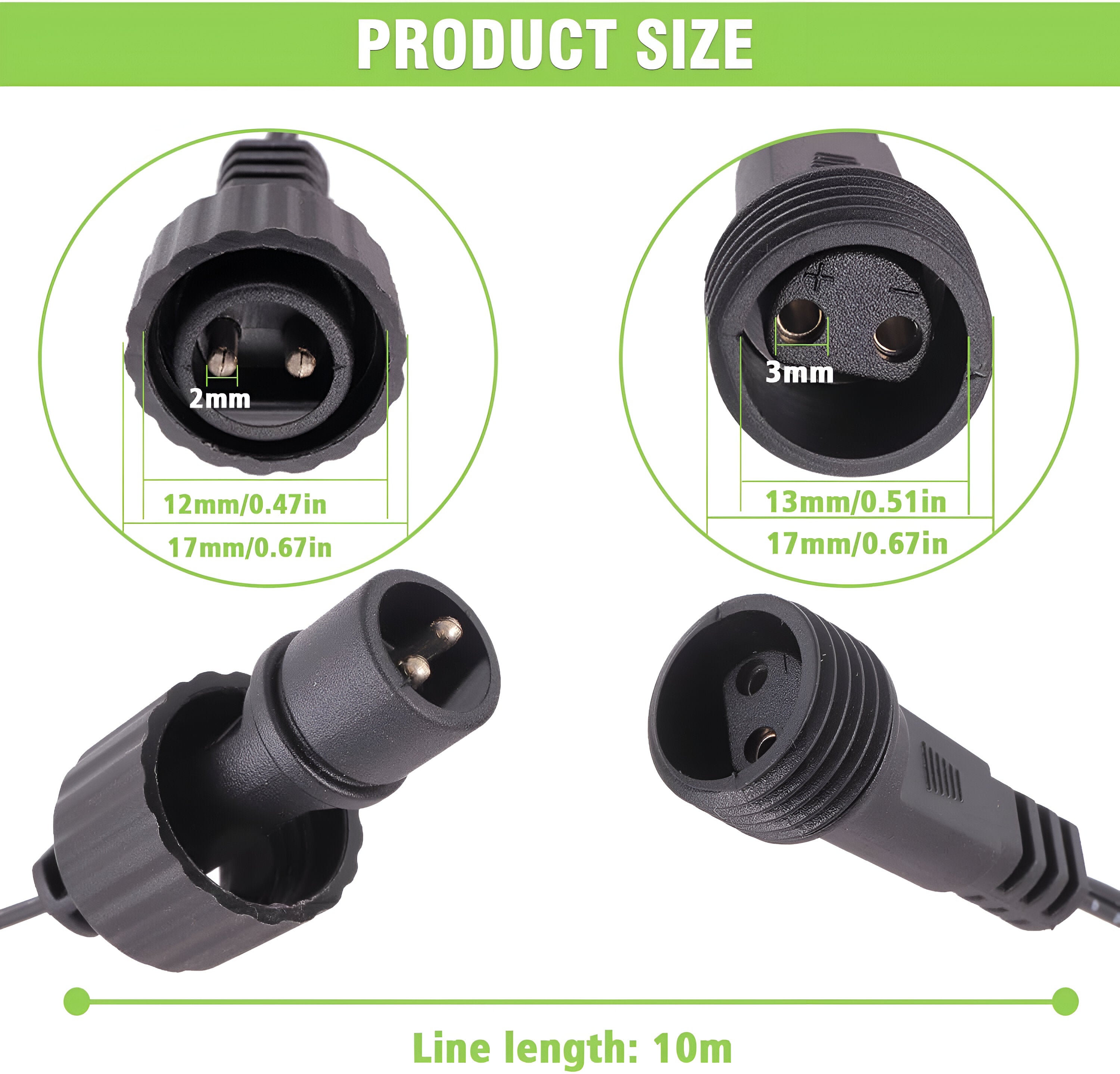 10m 2 Pin Festoon Extension Cable