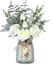 Floralsecret White Rose Faux Flowers with Vase – Artificial Floral Arrangement Décor