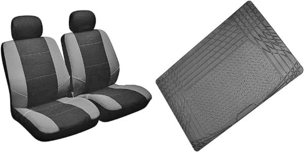 Merton Black/Grey Car Seat Covers & Rubber Boot Mat Set – Universal Fit, Washable
