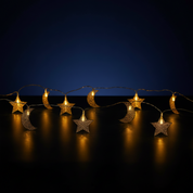 Filigree Gold Moon & Star Ramadan String Lights – 20 Warm White LEDs, Battery Operated with Timer, 1.9m Indoor Decor