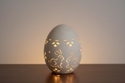 Easter Egg LED Table Lamp with Hollow Bunny Cutout – Ceramic Decorative Illuminated Egg Light