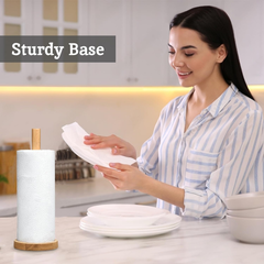 Premier Housewares Eco-Friendly Rubberwood Kitchen & Toilet Roll Holder with Sturdy Base