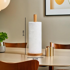 Premier Housewares Eco-Friendly Rubberwood Kitchen & Toilet Roll Holder with Sturdy Base