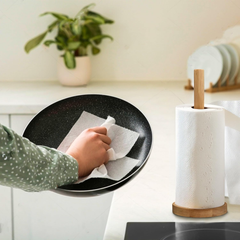 Premier Housewares Eco-Friendly Rubberwood Kitchen & Toilet Roll Holder with Sturdy Base