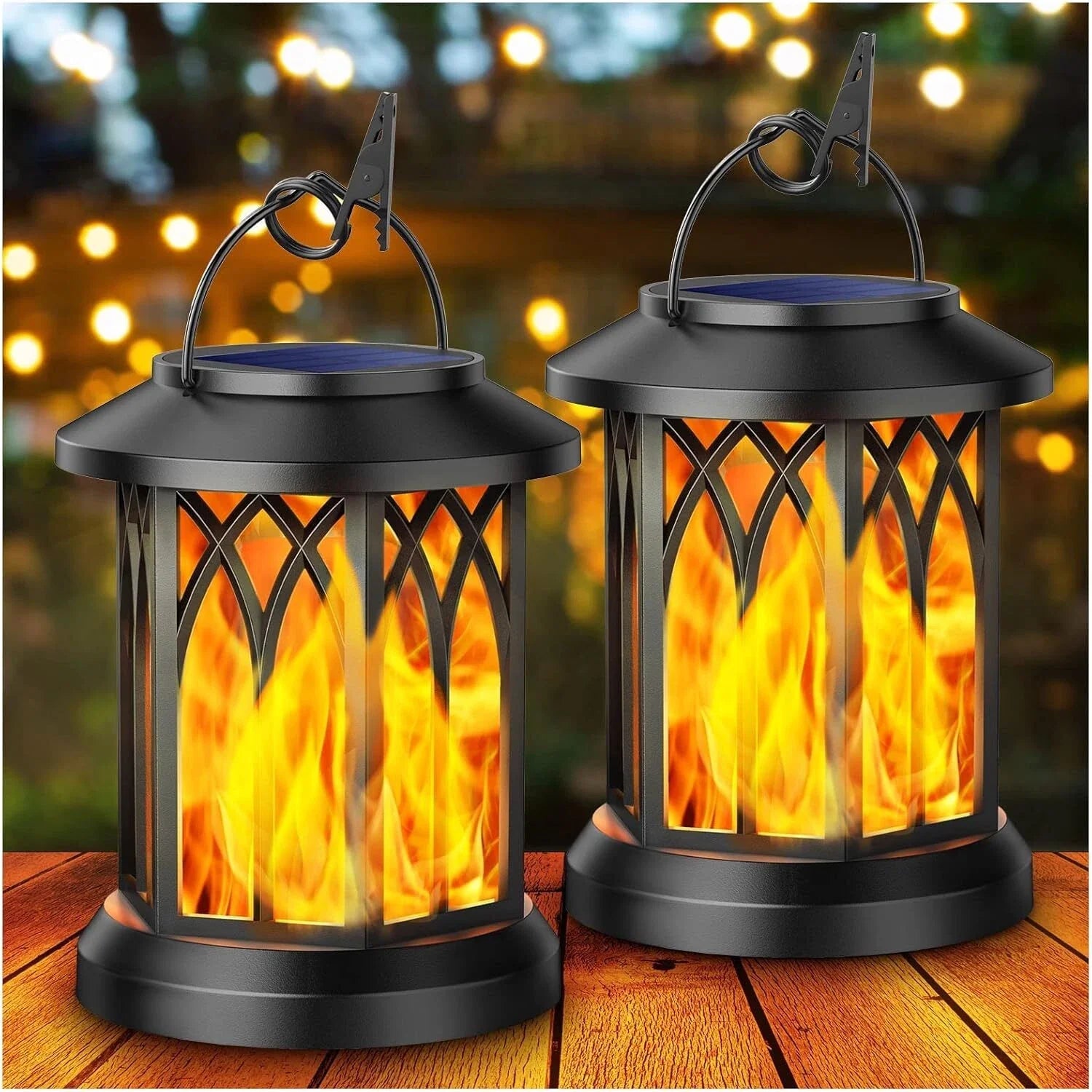 LED Flickering Flame Solar Lantern Waterproof Outdoor Hanging Garden Light
