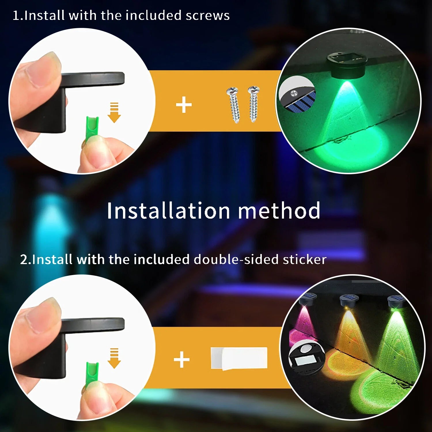 4/8X  Colourful Solar LED Wall Lights Outdoor Garden Path Black