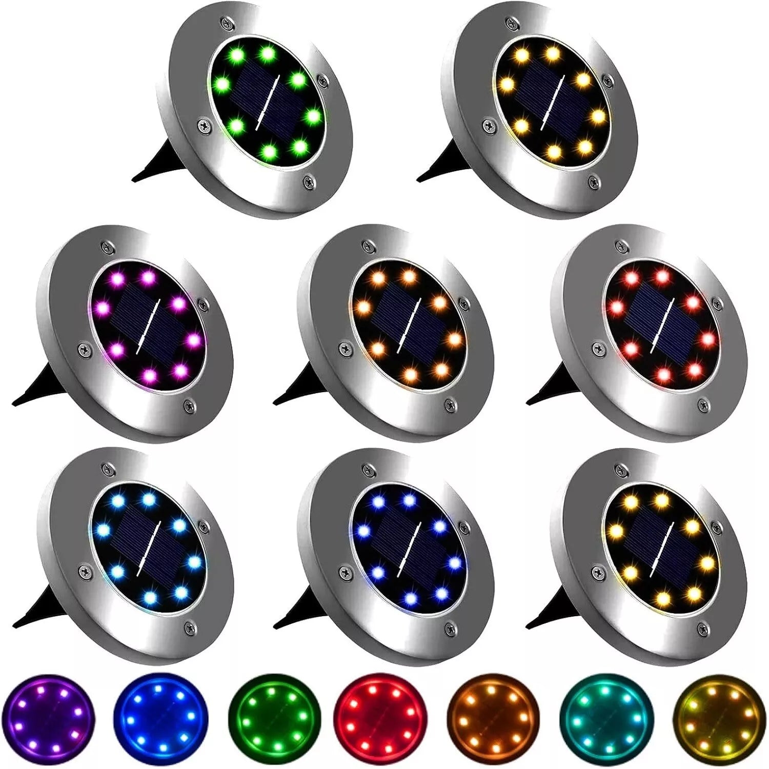 Silver LED Solar Ground Lights Outdoor Garden Path Deck Lamp