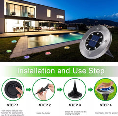 Silver LED Solar Ground Lights Outdoor Garden Path Deck Lamp
