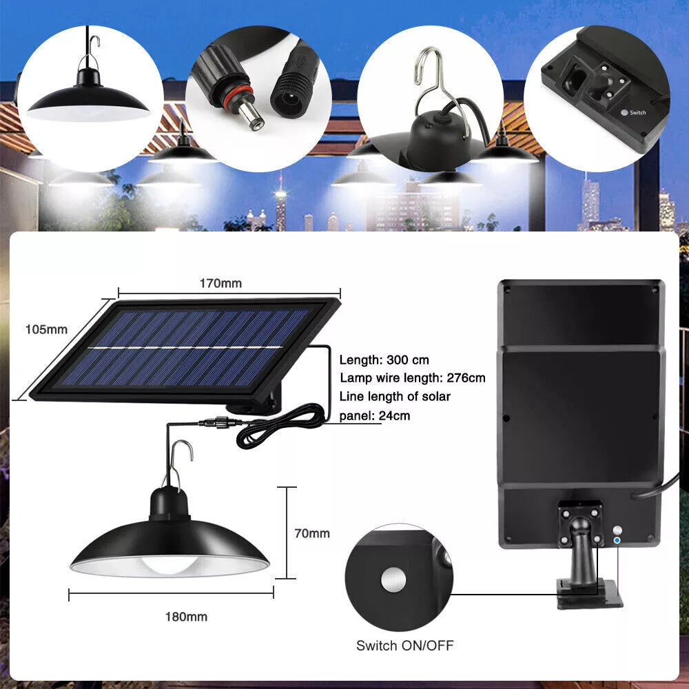 LED Solar Powered Black Pendant Hanging Light with Remote Control