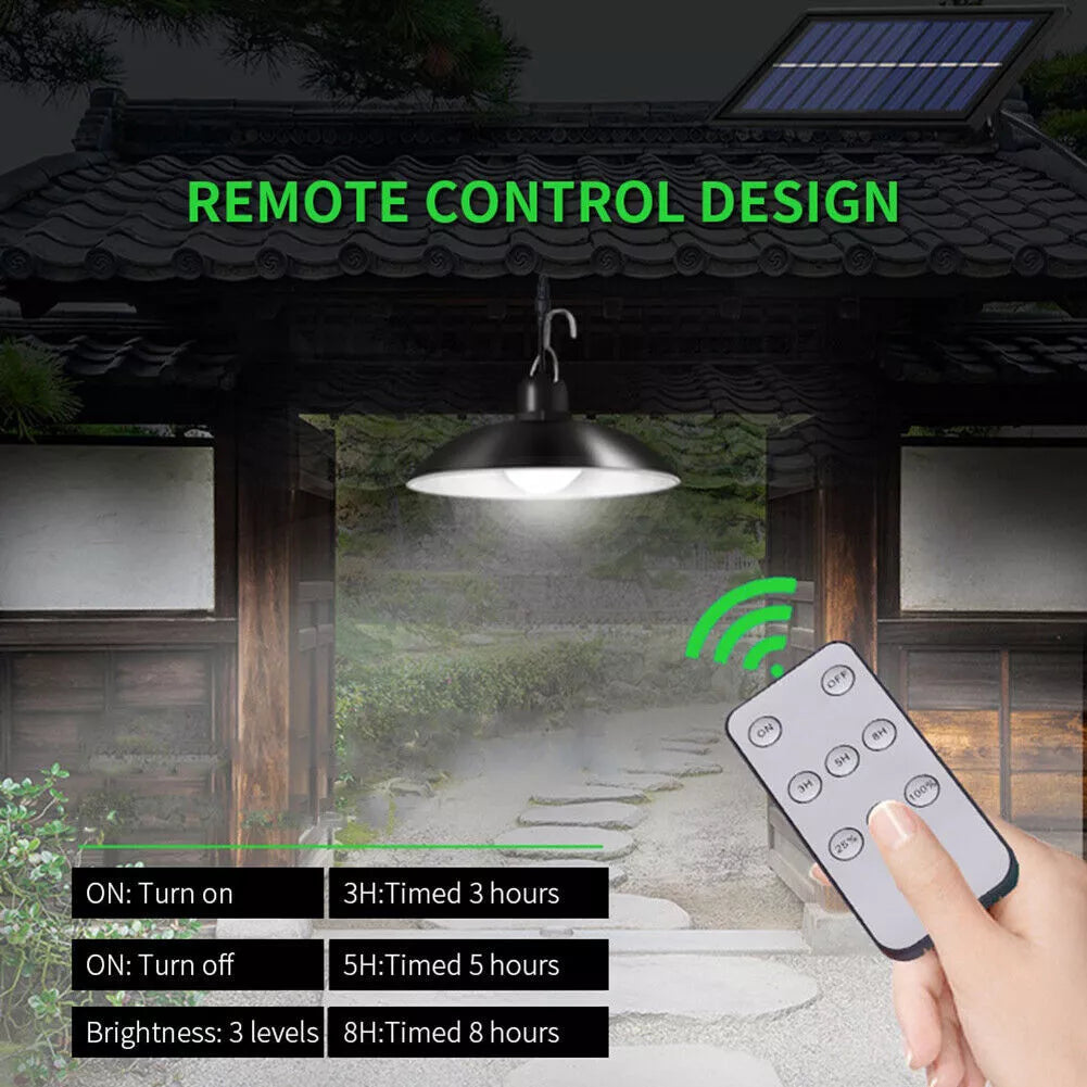 LED Solar Powered Black Pendant Hanging Light with Remote Control