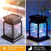 LED Solar Lantern Light Black Waterproof Hanging Outdoor Garden Decor