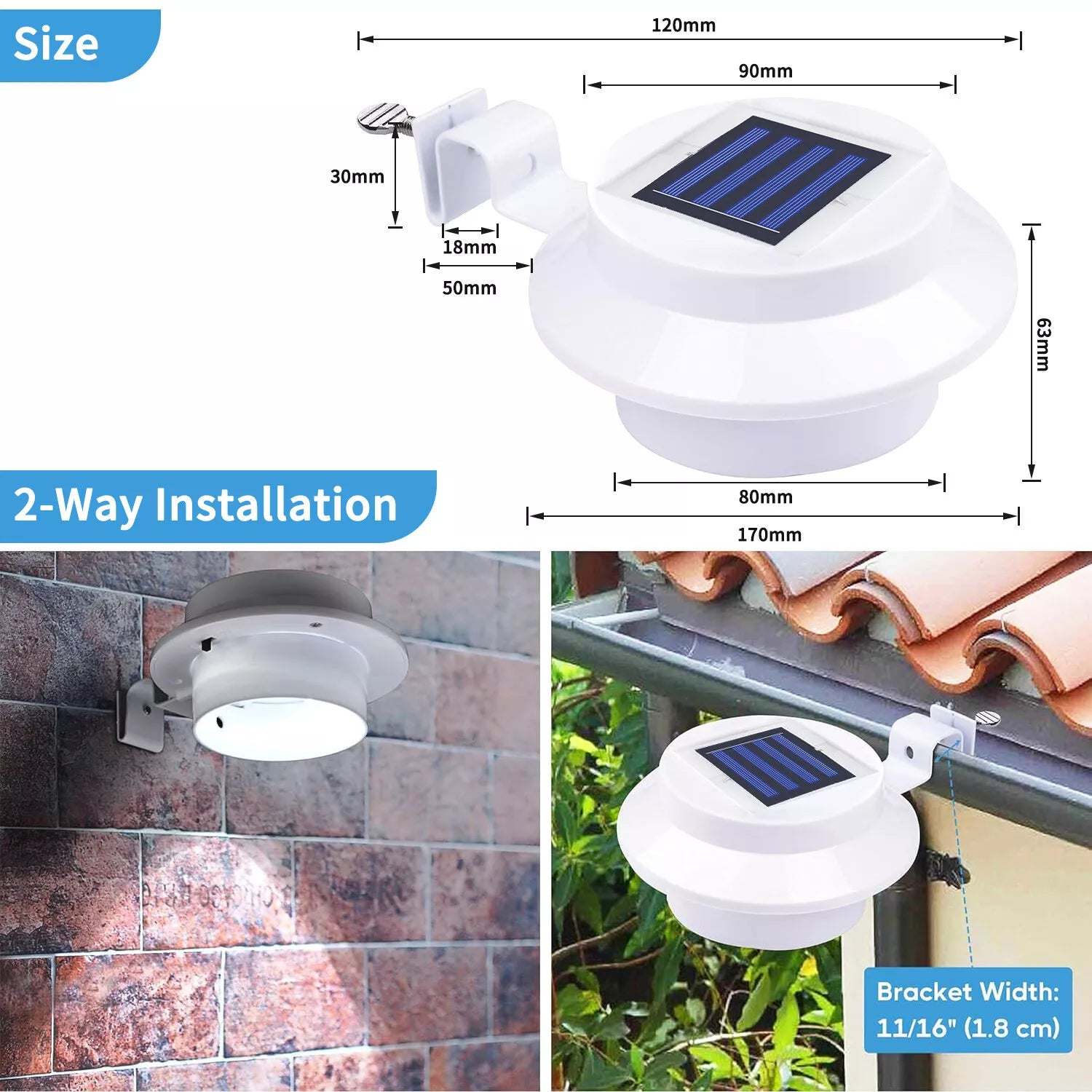 LED Solar Powered Gutter Lights Outdoor Waterproof Wall Lamp