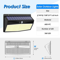 368 LED Solar Power Motion Sensor Wall Light Outdoor Waterproof Lamp – Black