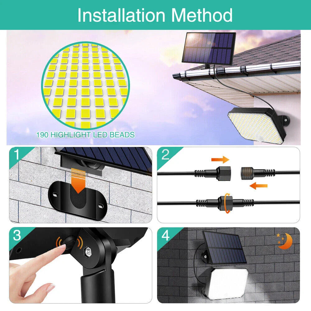 Black LED Solar Motion Sensor Wall Light Outdoor Garden Security Lamp