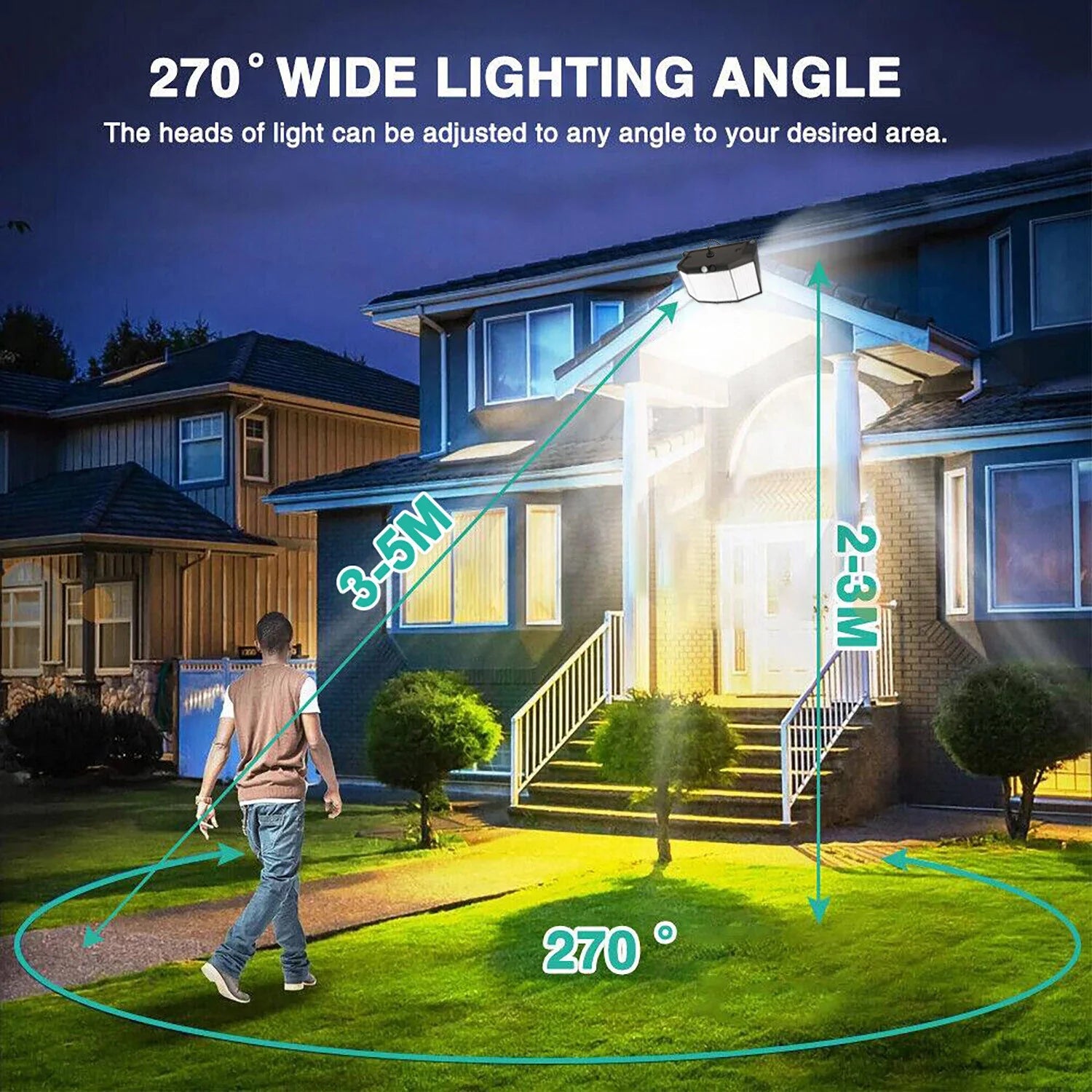 576 LED Solar Motion Sensor Wall Light Outdoor Waterproof 6500K – Black