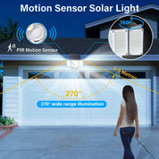 3-Head Solar Motion Sensor Light Outdoor Waterproof LED Flood Lamp