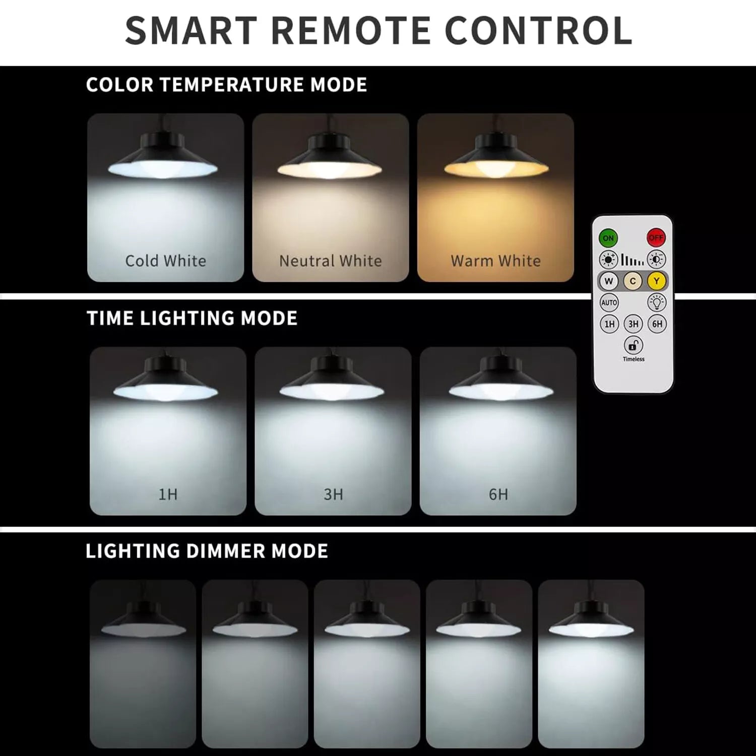 LED Solar Pendant Light with Remote & Timer – 3 Color Modes, Waterproof