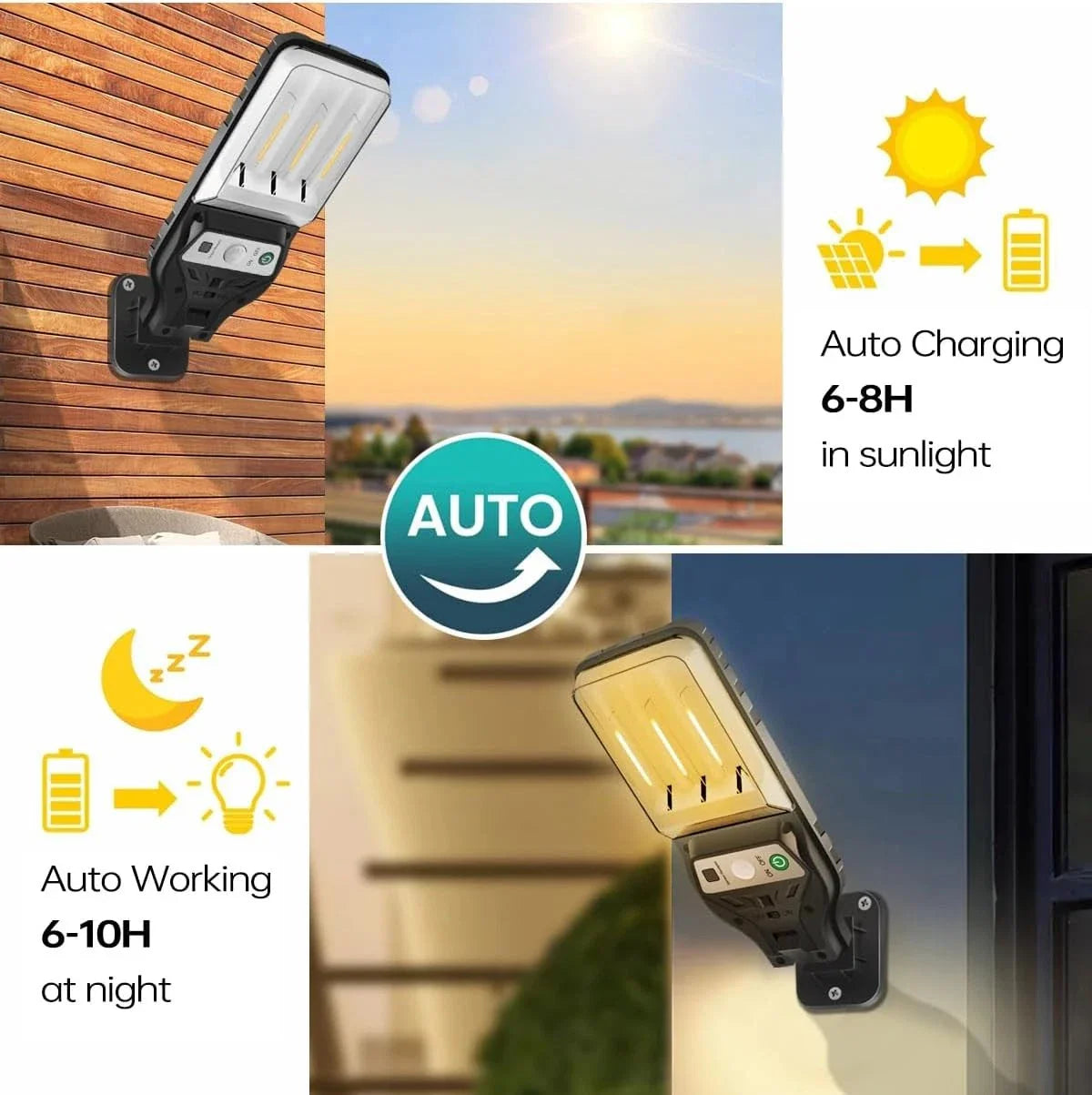 Solar Street Wall Light PIR Motion Sensor Outdoor Garden Lamp Warm White