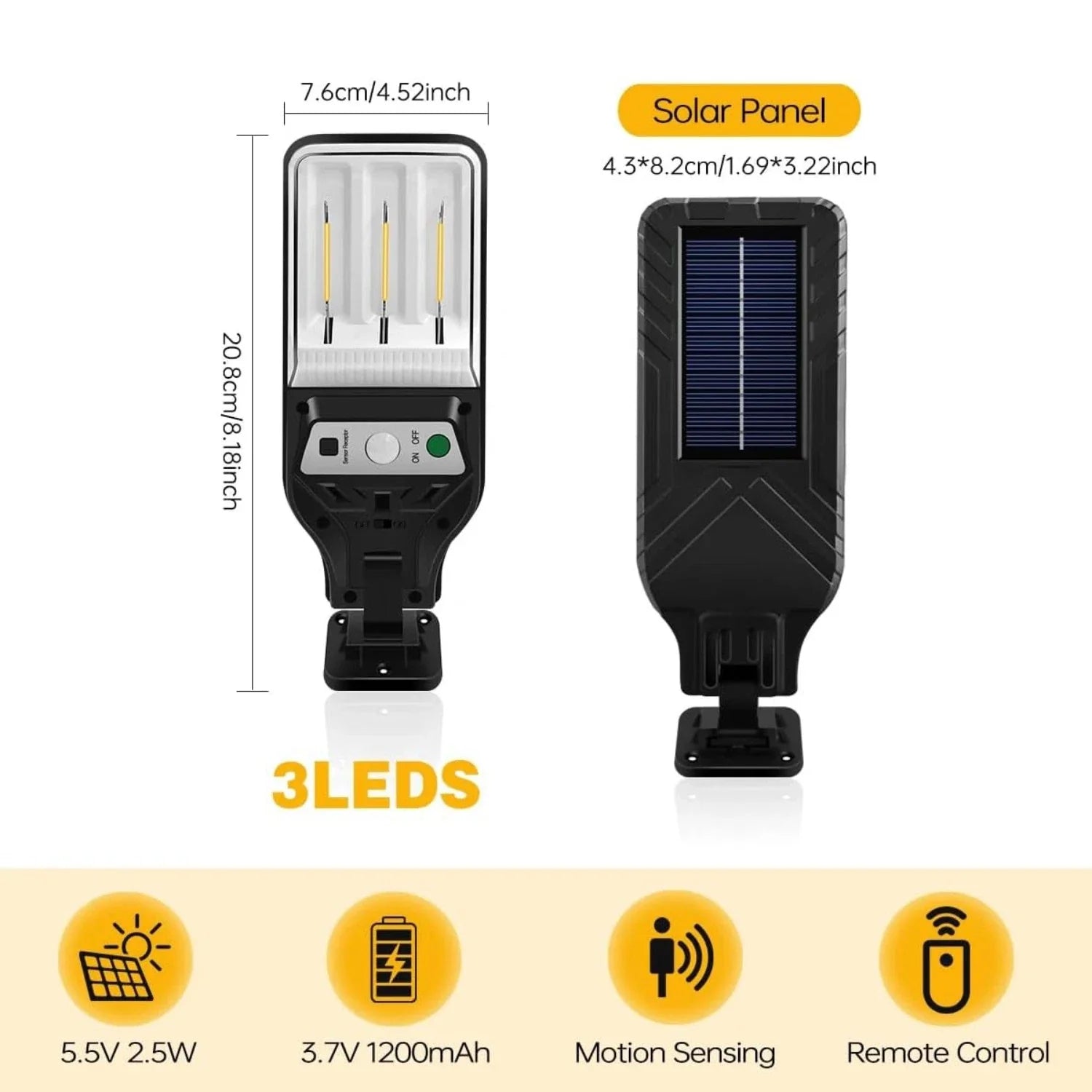 Solar Street Wall Light PIR Motion Sensor Outdoor Garden Lamp Warm White
