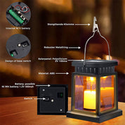 Waterproof Black LED Solar Hanging Lantern Light for Outdoor Garden