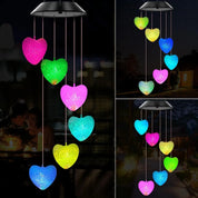 Solar Powered Heart LED Colour Changing Wind Chimes Outdoor Garden Decor