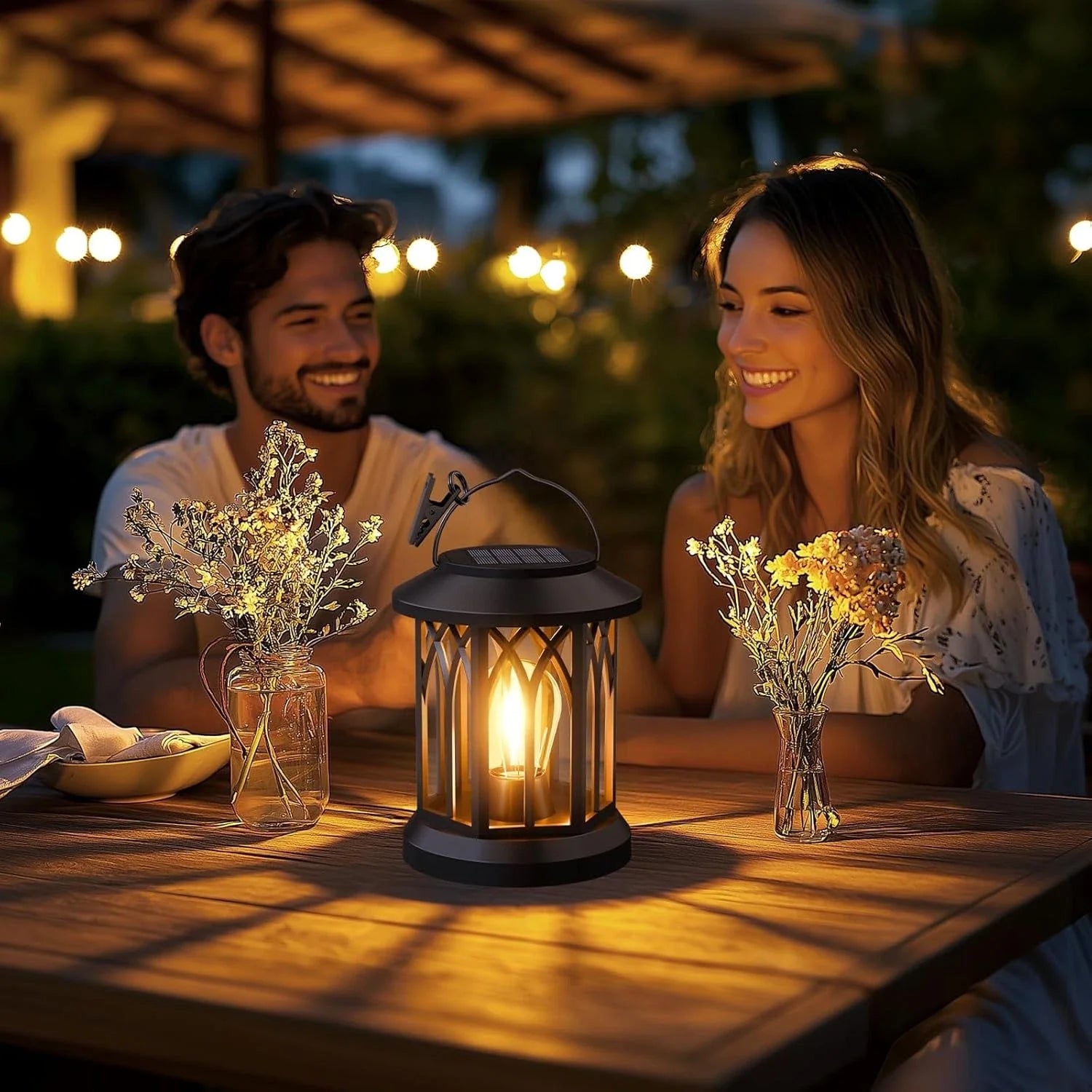 Hanging Solar LED Lantern Light Black – Outdoor Waterproof Garden Lamp