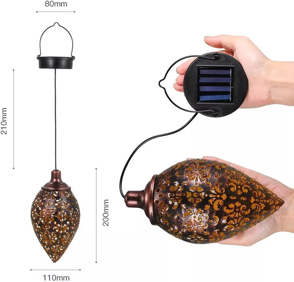 Vintage Metal Hanging Solar Lantern Outdoor Garden Light – Copper/Black