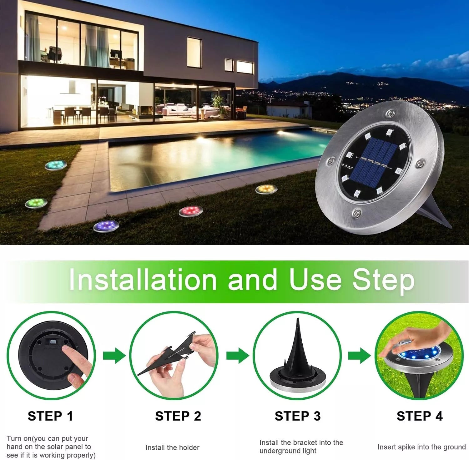 LED Solar Ground Lights Silver – Waterproof Outdoor Garden Pathway Lamps