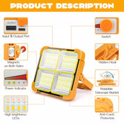 3000W Rechargeable LED Solar Work Light 10000LM Yellow Portable Floodlight