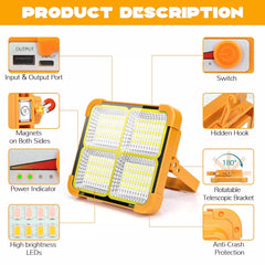3000W Rechargeable LED Solar Work Light 10000LM Yellow Portable Floodlight