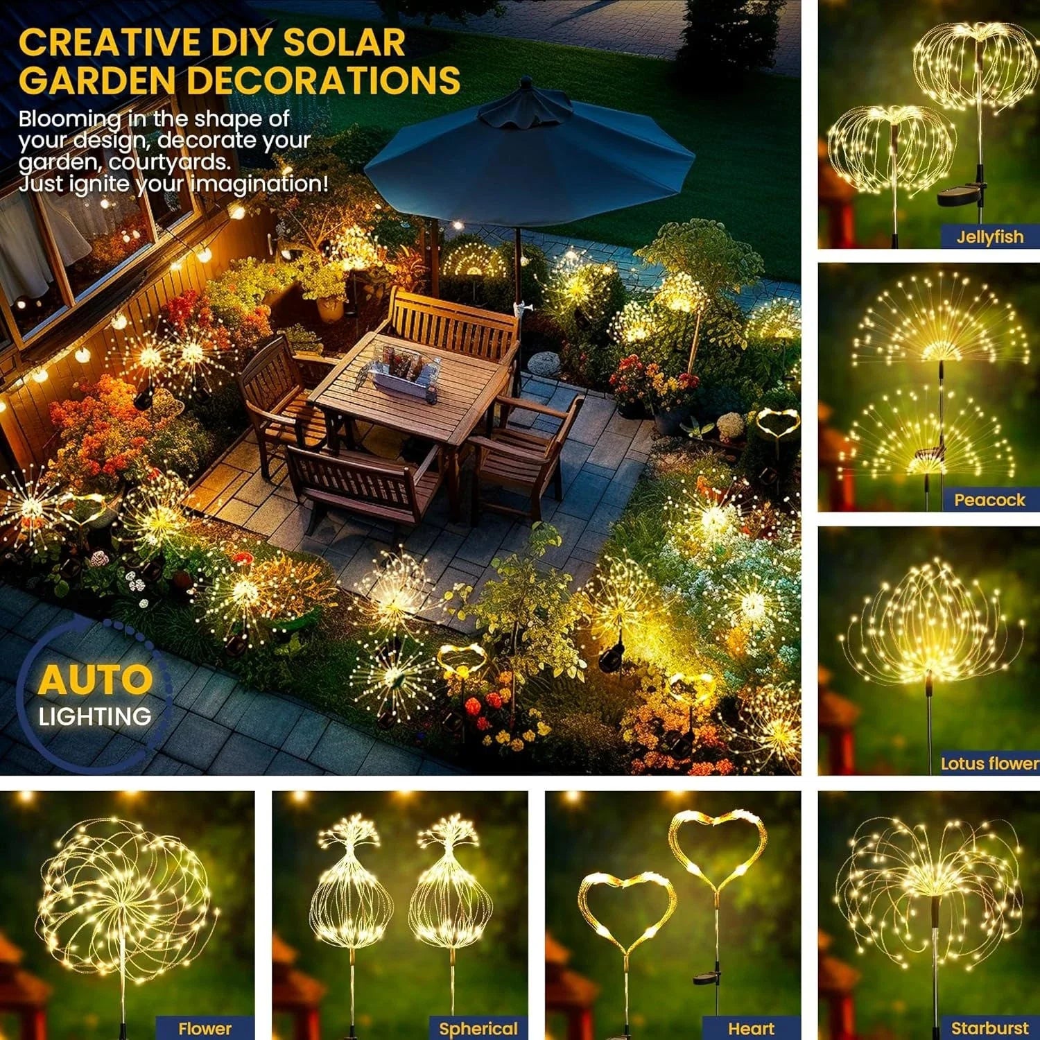 Solar Firework Garden Lights Starburst Stake Warm White Outdoor Decor