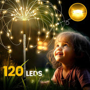 Solar Firework Garden Lights Starburst Stake Warm White Outdoor Decor